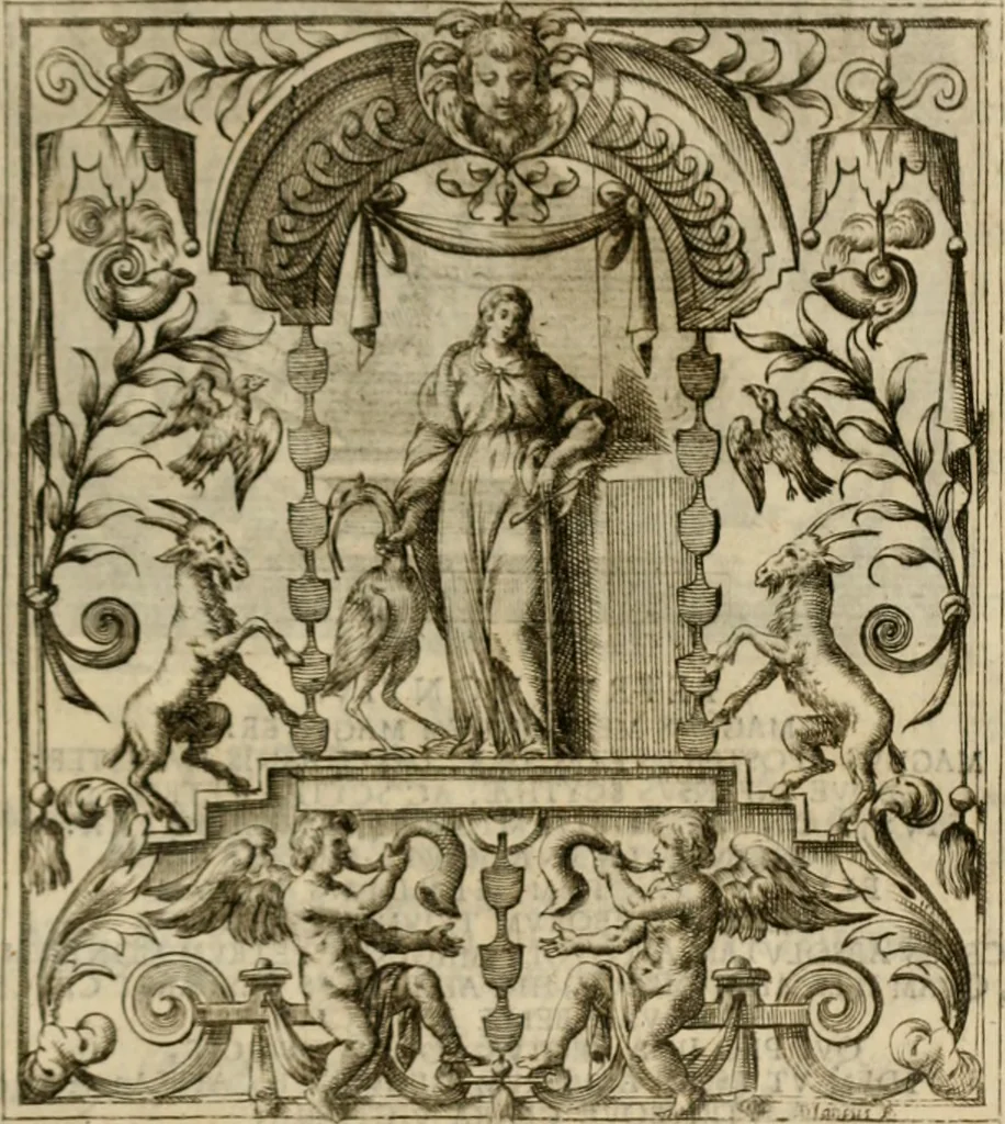 An illustration from Theatrvm temporanevm æternitati Cæsaris Montii, S.R.E. cardinalis et archiep. mediolanen. sacrvm, 1635, leaf 82