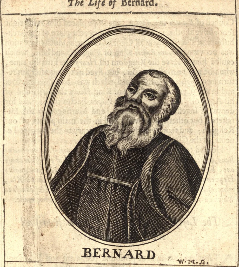 An illustration from The marrow of ecclesiastical history : contained in the lives of one hundred forty eight fathers, schoolmen, first reformers, and modern divines which have flourished in the Church since Christ's time to this present age : faithfully collected and orderly disposed according to the centuries wherein they lived : together with the lively effigies of most of the eminentest of them cut in copper, 1654, leaf 219