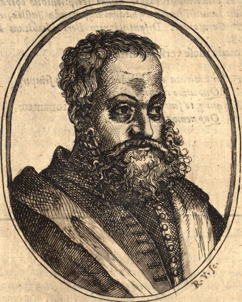 An illustration from The marrow of ecclesiastical history : contained in the lives of one hundred forty eight fathers, schoolmen, first reformers, and modern divines which have flourished in the Church since Christ's time to this present age : faithfully collected and orderly disposed according to the centuries wherein they lived : together with the lively effigies of most of the eminentest of them cut in copper, 1654, leaf 561