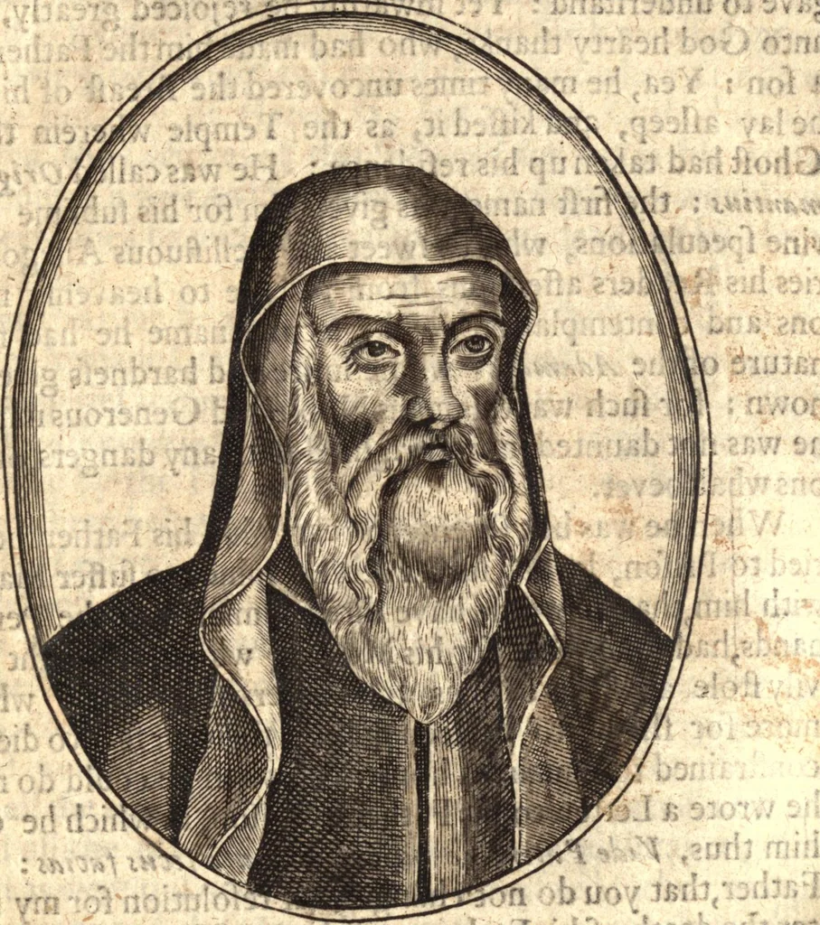 An illustration from The marrow of ecclesiastical history : contained in the lives of one hundred forty eight fathers, schoolmen, first reformers, and modern divines which have flourished in the Church since Christ's time to this present age : faithfully collected and orderly disposed according to the centuries wherein they lived : together with the lively effigies of most of the eminentest of them cut in copper, 1654, leaf 60