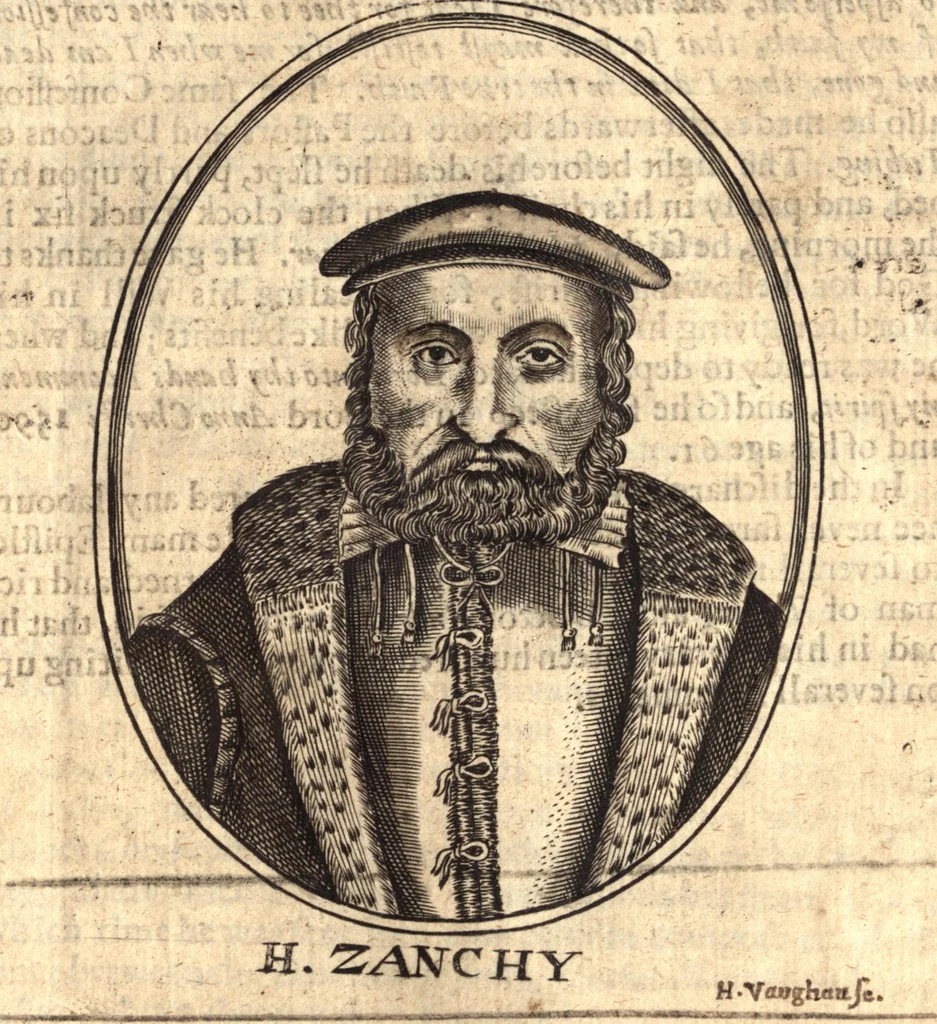An illustration from The marrow of ecclesiastical history : contained in the lives of one hundred forty eight fathers, schoolmen, first reformers, and modern divines which have flourished in the Church since Christ's time to this present age : faithfully collected and orderly disposed according to the centuries wherein they lived : together with the lively effigies of most of the eminentest of them cut in copper, 1654, leaf 689
