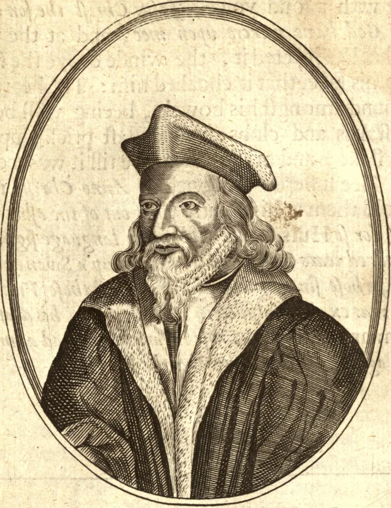 An illustration from The marrow of ecclesiastical historie, conteined in the lives of the fathers and other learned men and famous divines which have flourished in the Church since Christ's time to this present age. Faithfully collected out of several autors and orderly disposed according to the centuries wherein they lived. Together with the livelie effigies of most of the eminentest of them cut in copper, 1650, leaf 117