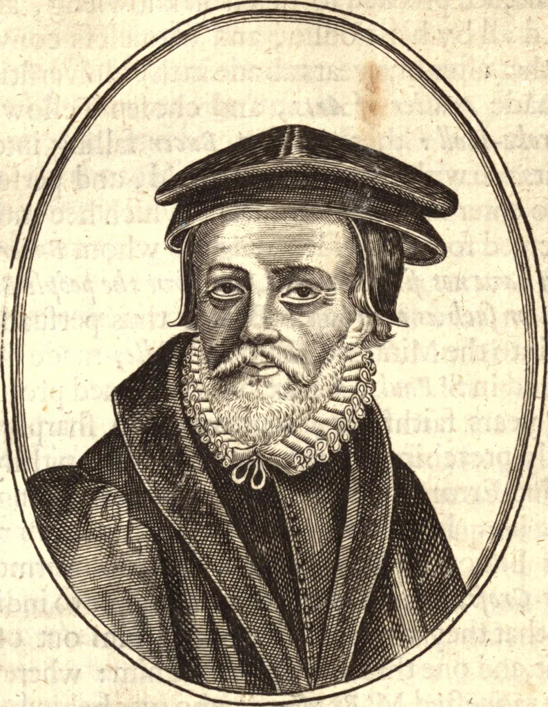 An illustration from The marrow of ecclesiastical historie, conteined in the lives of the fathers and other learned men and famous divines which have flourished in the Church since Christ's time to this present age. Faithfully collected out of several autors and orderly disposed according to the centuries wherein they lived. Together with the livelie effigies of most of the eminentest of them cut in copper, 1650, leaf 200