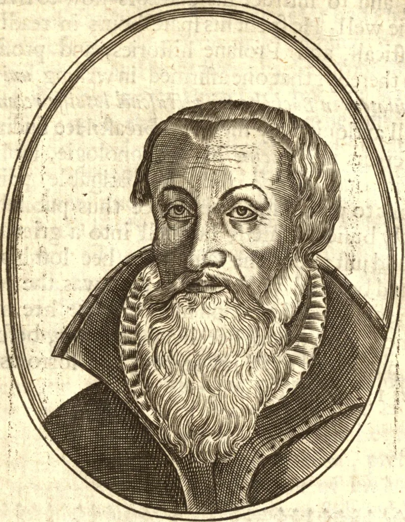 An illustration from The marrow of ecclesiastical historie, conteined in the lives of the fathers and other learned men and famous divines which have flourished in the Church since Christ's time to this present age. Faithfully collected out of several autors and orderly disposed according to the centuries wherein they lived. Together with the livelie effigies of most of the eminentest of them cut in copper, 1650, leaf 365