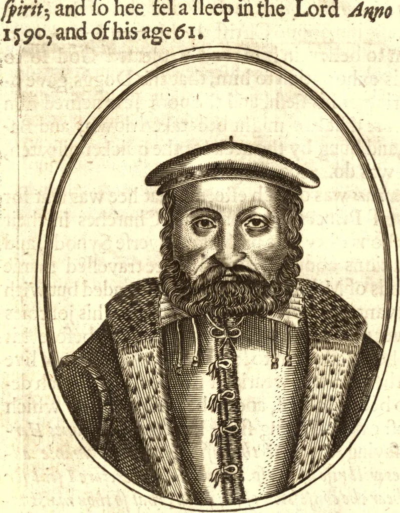 An illustration from The marrow of ecclesiastical historie, conteined in the lives of the fathers and other learned men and famous divines which have flourished in the Church since Christ's time to this present age. Faithfully collected out of several autors and orderly disposed according to the centuries wherein they lived. Together with the livelie effigies of most of the eminentest of them cut in copper, 1650, leaf 393