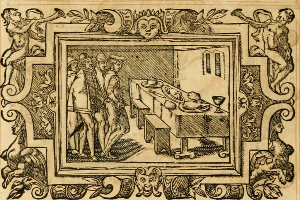 An illustration from Theodori Bezae Vezelii Poemata varia : sylvae, elegiae, epitaphia, epigrammata, icones, emblemata, Cato Censorius : omnia ab ipso auctore in vnum nunc corpus collecta & recognita, 1597, leaf 257