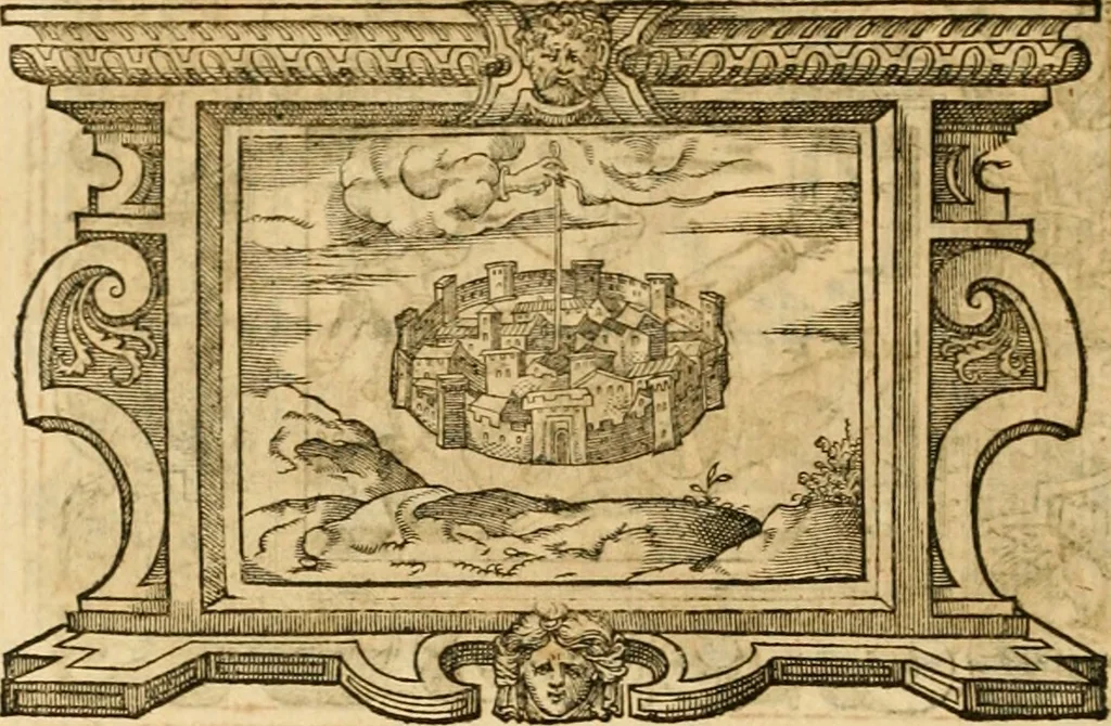An illustration from Theodori Bezae Vezelii Poemata varia : sylvae, elegiae, epitaphia, epigrammata, icones, emblemata, Cato Censorius : omnia ab ipso auctore in vnum nunc corpus collecta & recognita, 1597, leaf 259
