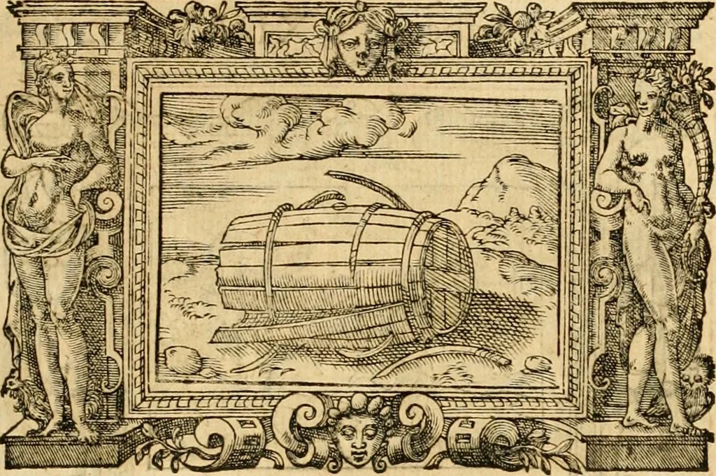 An illustration from Theodori Bezae Vezelii Poemata varia : sylvae, elegiae, epitaphia, epigrammata, icones, emblemata, Cato Censorius : omnia ab ipso auctore in vnum nunc corpus collecta & recognita, 1597, leaf 262