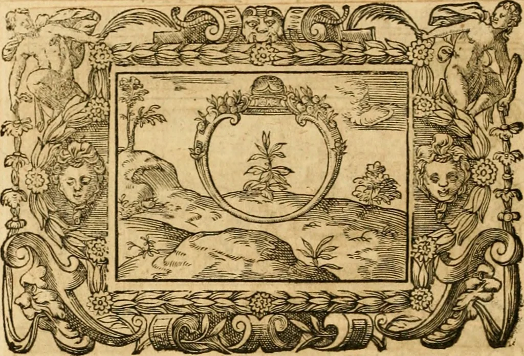 An illustration from Theodori Bezae Vezelii Poemata varia : sylvae, elegiae, epitaphia, epigrammata, icones, emblemata, Cato Censorius : omnia ab ipso auctore in vnum nunc corpus collecta & recognita, 1597, leaf 269