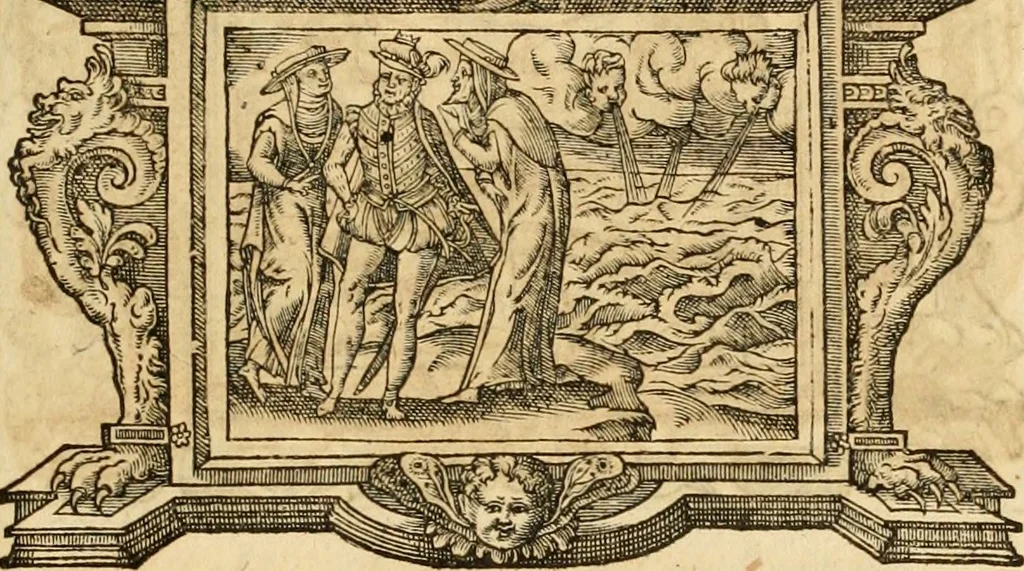 An illustration from Theodori Bezae Vezelii Poemata varia : sylvae, elegiae, epitaphia, epigrammata, icones, emblemata, Cato Censorius : omnia ab ipso auctore in vnum nunc corpus collecta & recognita, 1597, leaf 272