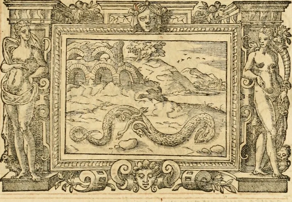 An illustration from Theodori Bezae Vezelii Poemata varia : sylvae, elegiae, epitaphia, epigrammata, icones, emblemata, Cato Censorius : omnia ab ipso auctore in vnum nunc corpus collecta & recognita, 1597, leaf 278
