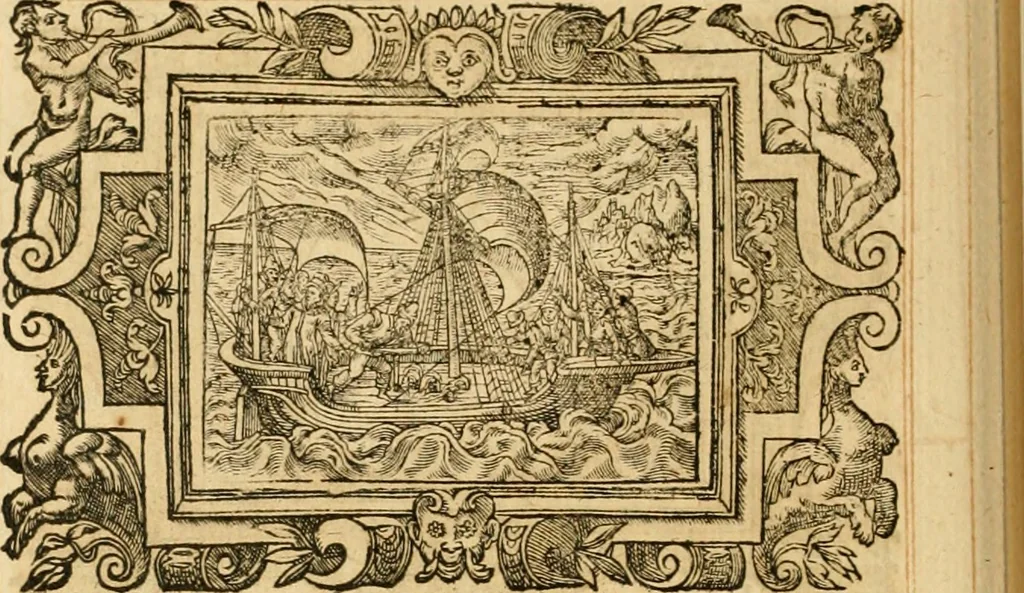 An illustration from Theodori Bezae Vezelii Poemata varia : sylvae, elegiae, epitaphia, epigrammata, icones, emblemata, Cato Censorius : omnia ab ipso auctore in vnum nunc corpus collecta & recognita, 1597, leaf 289