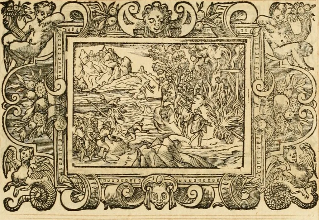 An illustration from Theodori Bezae Vezelii Poemata varia : sylvae, elegiae, epitaphia, epigrammata, icones, emblemata, Cato Censorius : omnia ab ipso auctore in vnum nunc corpus collecta & recognita, 1597, leaf 290