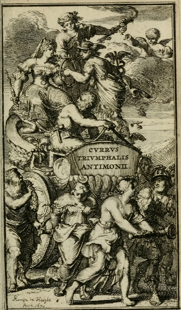 An illustration from Theodori Kerckringii doctoris medici Commentarius in Currum triumphalem antimonii Basilii Valentini : à se Latinitate donatum, 1671, leaf 6