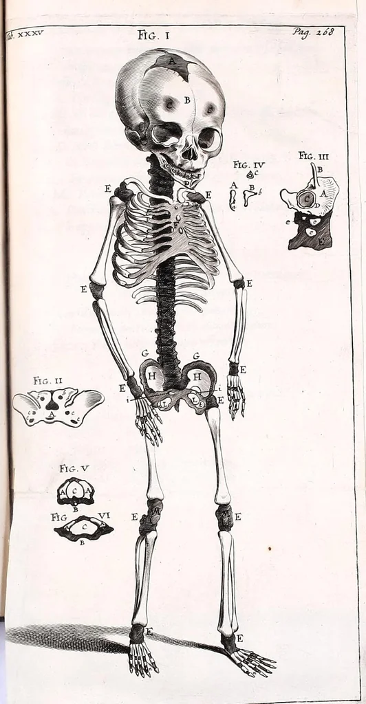 An illustration from Theodori Kerckringii doctoris medici spicilegium anatomicum : continens observationum anatomicarum rariorum centuriam unam : nec non osteogeniam foetuum : in qua quid cuique ossiculo singulis accedat mensibus : quidve decedat & in eo per varia immutetur tempora, accuratissimè oculis subjicitur, 1670, leaf 311
