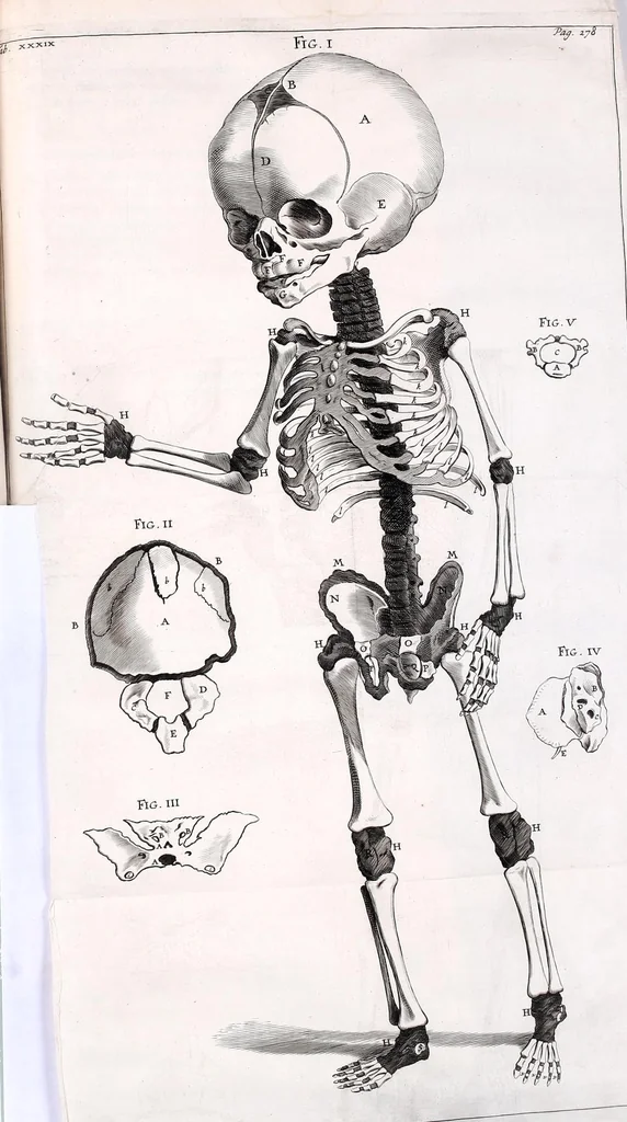 An illustration from Theodori Kerckringii doctoris medici spicilegium anatomicum : continens observationum anatomicarum rariorum centuriam unam : nec non osteogeniam foetuum : in qua quid cuique ossiculo singulis accedat mensibus : quidve decedat & in eo per varia immutetur tempora, accuratissimè oculis subjicitur, 1670, leaf 329