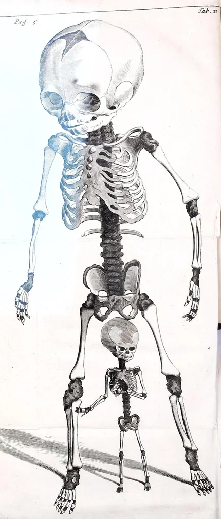 An illustration from Theodori Kerckringii doctoris medici spicilegium anatomicum : continens observationum anatomicarum rariorum centuriam unam : nec non osteogeniam foetuum : in qua quid cuique ossiculo singulis accedat mensibus : quidve decedat & in eo per varia immutetur tempora, accuratissimè oculis subjicitur, 1670, leaf 39