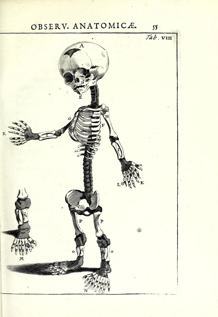 An illustration from Theodori Kerckringii doctoris medici spicilegium anatomicum : continens observationum anatomicarum rariorum centuriam unam : nec non osteogeniam foetuum : in qua quid cuique ossiculo singulis accedat mensibus : quidve decedat & in eo per varia immutetur tempora, accuratissimè oculis subjicitur, 1670, leaf 91