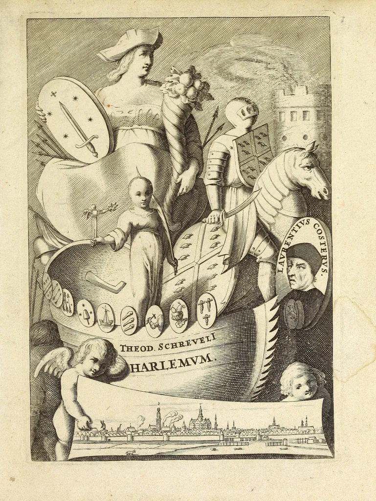 An illustration from Theod. Schreveli Harlemias, ofte, om beter te seggen, De eerste stichtinghe der stadt Haerlem : het toe-nemen en vergrootinge der selfden .., 1648, leaf 3