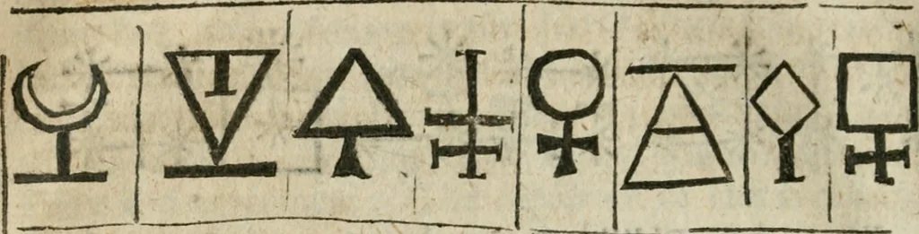 An illustration from Theomagia, or, The temple of wisdome : in three parts, spiritual, celestial, and elemental : containing the occult powers of the angels of astromancy in the telesmatical sculpture of the Persians and AEgyptians : the mysterious vertues of the characters of the stars with the genii, idea's and figures of geomancy ... : the knowledge of the Rosie Crucian physick, and the miraculous secrets in nature ..., 1663, leaf 897