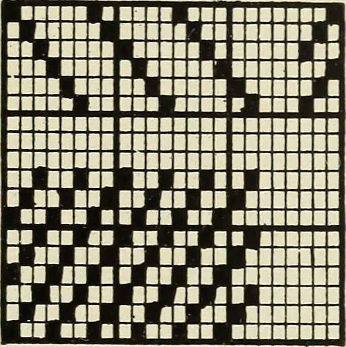 An illustration from Theory of silk weaving; a treatise on the construction and application of weaves, and the decomposition and calculation of broad and narrow, plain, novelty and jacquard silk fabrics, 1921, leaf 24