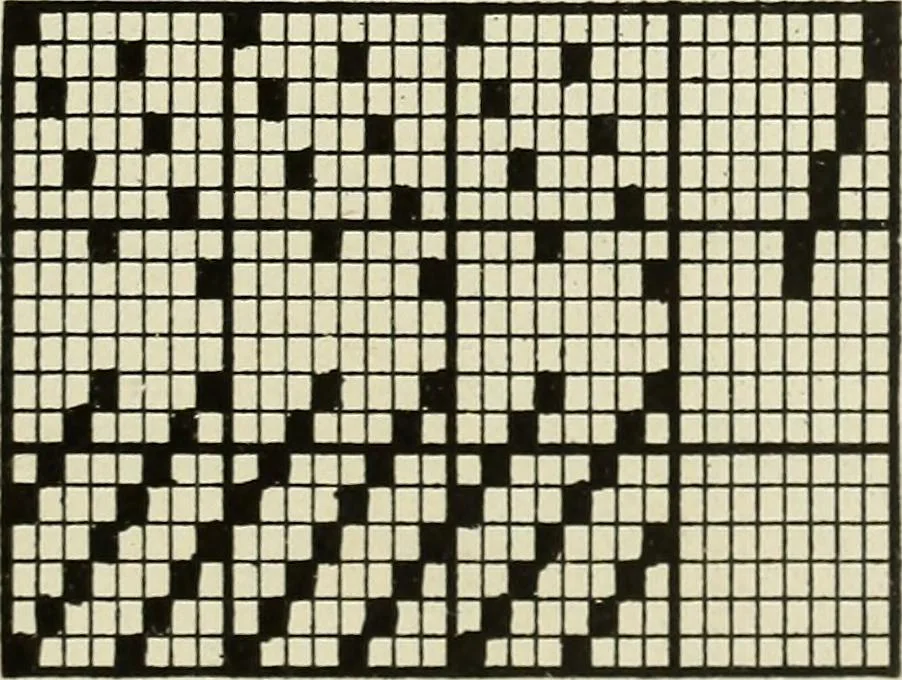 An illustration from Theory of silk weaving; a treatise on the construction and application of weaves, and the decomposition and calculation of broad and narrow, plain, novelty and jacquard silk fabrics, 1921, leaf 24