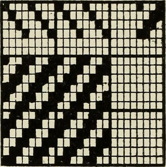 An illustration from Theory of silk weaving; a treatise on the construction and application of weaves, and the decomposition and calculation of broad and narrow, plain, novelty and jacquard silk fabrics, 1921, leaf 29