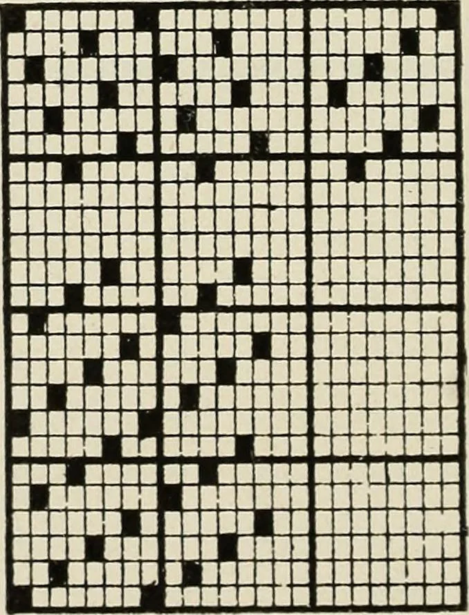 An illustration from Theory of silk weaving; a treatise on the construction and application of weaves, and the decomposition and calculation of broad and narrow, plain, novelty and jacquard silk fabrics, 1921, leaf 37