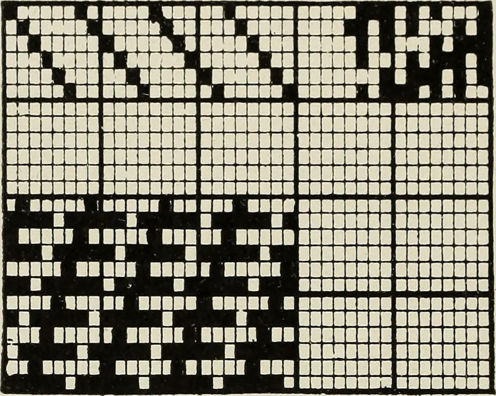 An illustration from Theory of silk weaving; a treatise on the construction and application of weaves, and the decomposition and calculation of broad and narrow, plain, novelty and jacquard silk fabrics, 1921, leaf 61