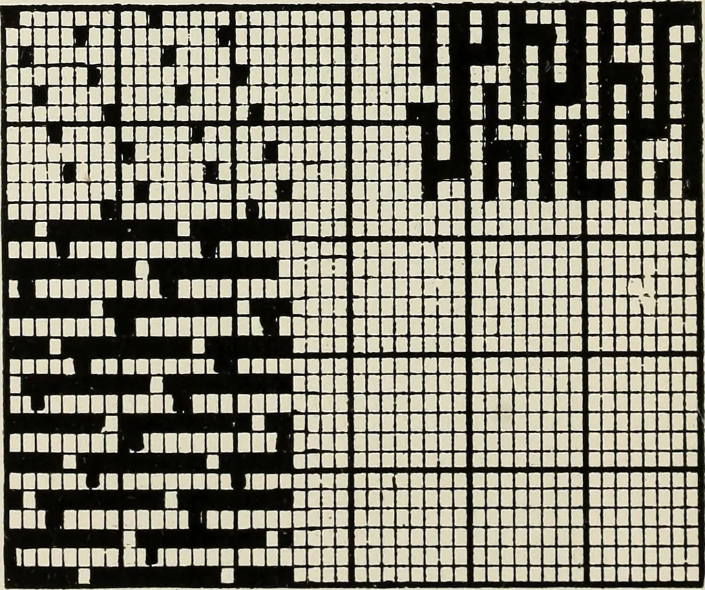 An illustration from Theory of silk weaving; a treatise on the construction and application of weaves, and the decomposition and calculation of broad and narrow, plain, novelty and jacquard silk fabrics, 1921, leaf 61