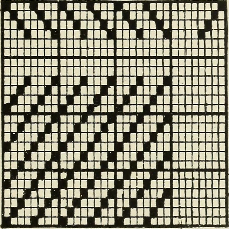 An illustration from Theory of silk weaving; a treatise on the construction and application of weaves, and the decomposition and calculation of broad and narrow, plain, novelty and jacquard silk fabrics, 1921, leaf 82