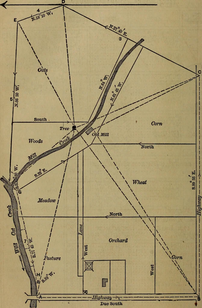 An illustration from The theory and practice of surveying. Designed for the use of surveyors and engineers generally, but especially for the use of students in engineering, 1886, leaf 213