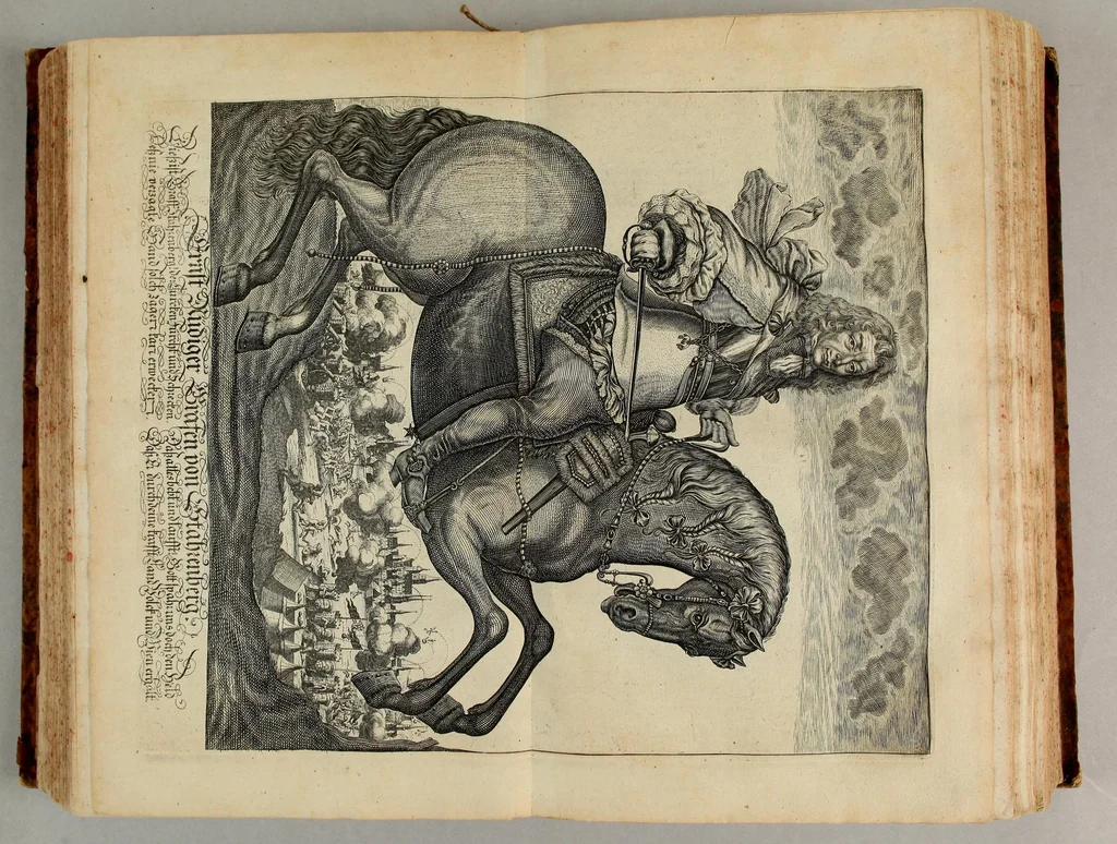 An illustration from Thesaurus exoticorum. : Oder eine mit aussländischen Raritäten und Geschichten wohlversehene Schatz-Kammer fürstellend die asiatische, africanische und americanische Nationes der Berser, Indianer, Sinesin, Tartaren, Egypter, Barbarn, Libyer, Nigriten, Guineer. Hottentotten, Abyssiner, Canadenser, Virgenier, Floridaner, Mexicaner, Peruaner, Chilenser, Magellanier und Brasilianer etc. Nach ihren königreichen, Policeyen, Kleydungen, Sitten und Gottes-Dienst. Darauff folget eine umständliche Beschreibung von Türckey: der Türcken Ankunfft; aller Sultanen Lebens-Lauff und Bildnüss; aller hohen Staats-Bedienten; des Sultans Hoff, Regierung, Intraden, Macht und Vasallen; wie auch ihres Propheten Mahomets Lebens-Beschreibung, und sein verfluchtes Gesetz-Buch oder Alkoran. Alssdann eine kürtzbündige Beschreibung von Ungarn: nach seiner grösse, Fruchtbarkeit, Macht, Städten und vielen Vestungen von Wien biss nach Constantinopel hinaus. Da es dann Gelegenheit gibt zu Reden von den 4 Monarchien, der Assyrer, Perser, Griechen und Römer: aller Käysern, von Nimrod an biss auff den grossen Leopoldum, und so dann von allen Hertzogen und Königen von Ungarn sampt ihren Rildnüssen. Hiernechst eine umbständliche Beschreibung des Lebens-Lauffs Ihrer Käyserl. Mayest. Leopoldi I. und des itzo annoch wehrenden bluthigen Türcken-Krieges, und was in demselben Denckwürdiges in Ungarn, Pohlen und Morea passiret. Alles mit grosser Mühe und Fleiss aus den berühmtesten Scribenten zusammen getragen, mit schönen Kupfern und Landkarten, auch andern Figuren in sehr grosser Anzahl, 1688, leaf 397