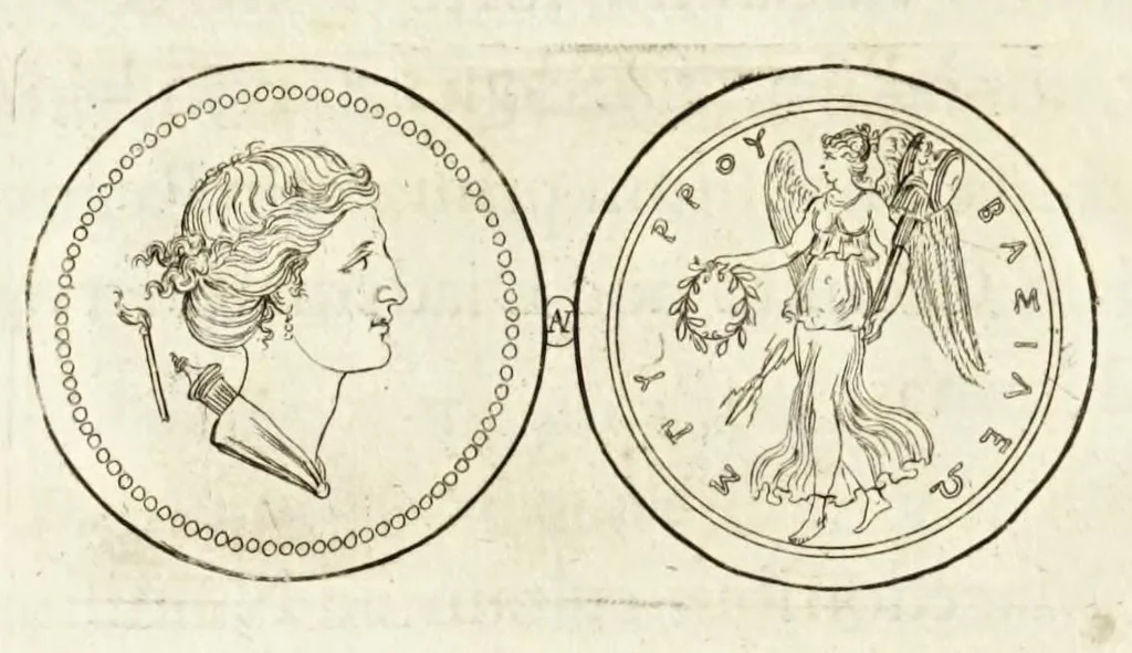 An illustration from Thesaurus ex Thesauro Palatino selectus, sive, Gemmarum et numismatum quae in electorali cimeliarchio continentur elegantiorum aere expressa, et convenienti commentario illustrata dispositio, 1685, leaf 156