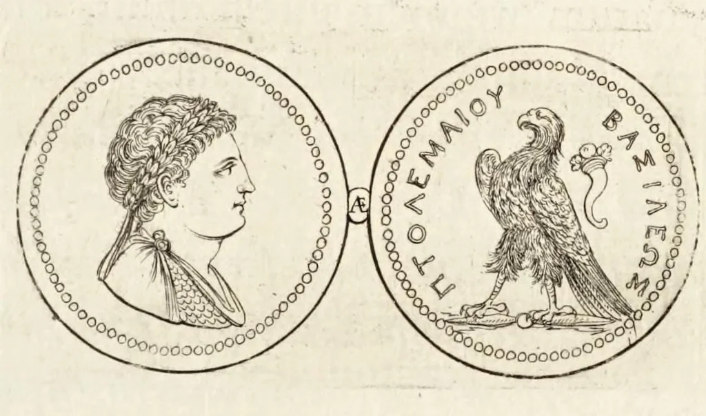 An illustration from Thesaurus ex Thesauro Palatino selectus, sive, Gemmarum et numismatum quae in electorali cimeliarchio continentur elegantiorum aere expressa, et convenienti commentario illustrata dispositio, 1685, leaf 175