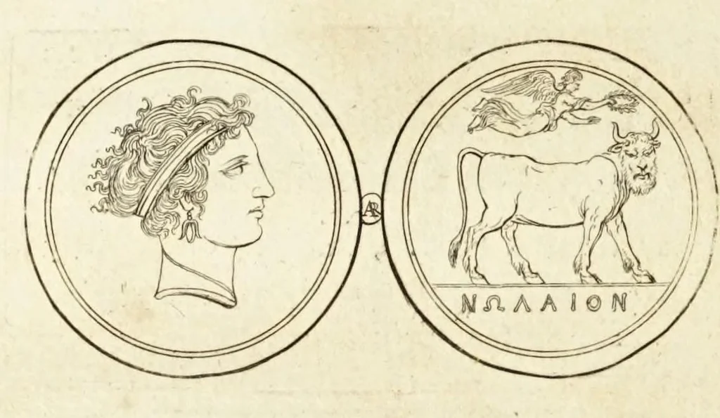An illustration from Thesaurus ex Thesauro Palatino selectus, sive, Gemmarum et numismatum quae in electorali cimeliarchio continentur elegantiorum aere expressa, et convenienti commentario illustrata dispositio, 1685, leaf 216