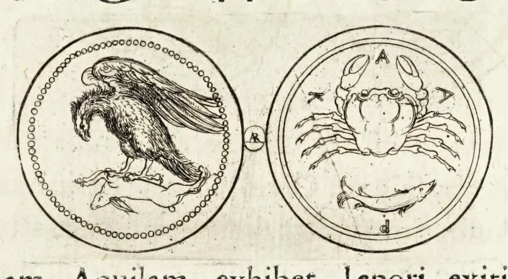 An illustration from Thesaurus ex Thesauro Palatino selectus, sive, Gemmarum et numismatum quae in electorali cimeliarchio continentur elegantiorum aere expressa, et convenienti commentario illustrata dispositio, 1685, leaf 239