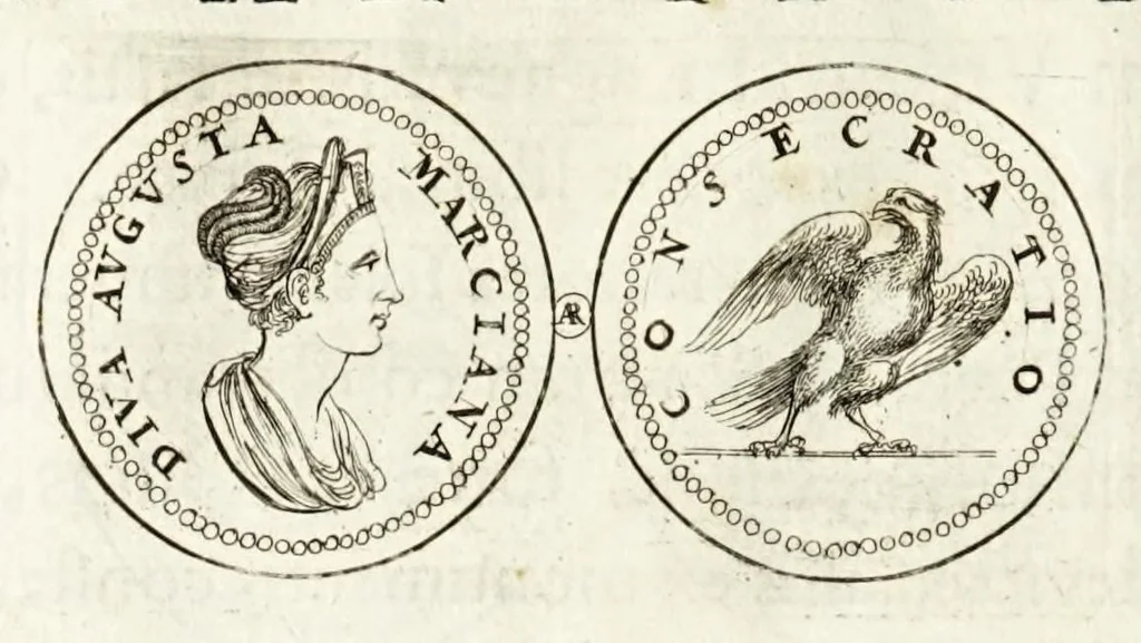 An illustration from Thesaurus ex Thesauro Palatino selectus, sive, Gemmarum et numismatum quae in electorali cimeliarchio continentur elegantiorum aere expressa, et convenienti commentario illustrata dispositio, 1685, leaf 336