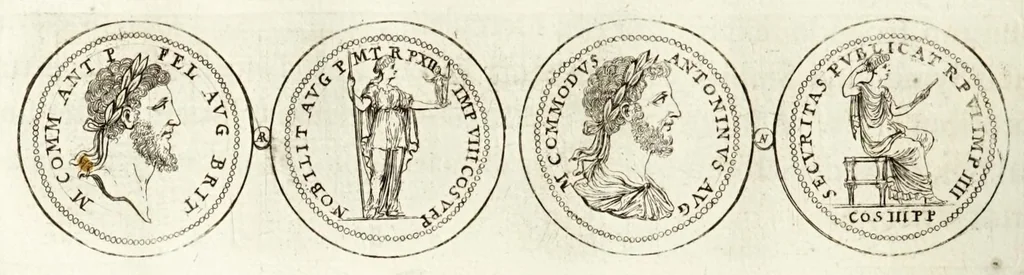 An illustration from Thesaurus ex Thesauro Palatino selectus, sive, Gemmarum et numismatum quae in electorali cimeliarchio continentur elegantiorum aere expressa, et convenienti commentario illustrata dispositio, 1685, leaf 344