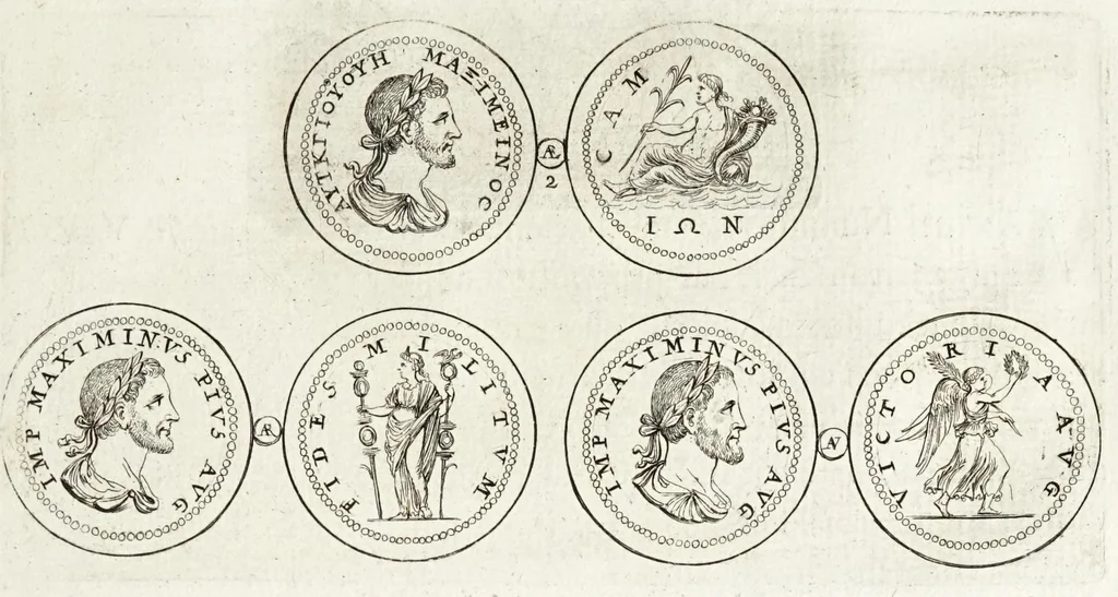 An illustration from Thesaurus ex Thesauro Palatino selectus, sive, Gemmarum et numismatum quae in electorali cimeliarchio continentur elegantiorum aere expressa, et convenienti commentario illustrata dispositio, 1685, leaf 357