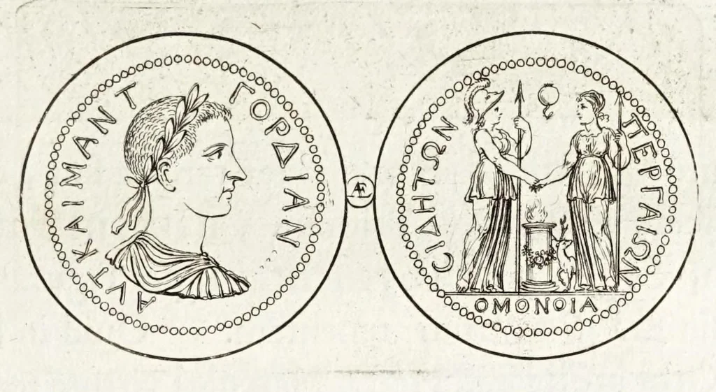An illustration from Thesaurus ex Thesauro Palatino selectus, sive, Gemmarum et numismatum quae in electorali cimeliarchio continentur elegantiorum aere expressa, et convenienti commentario illustrata dispositio, 1685, leaf 361