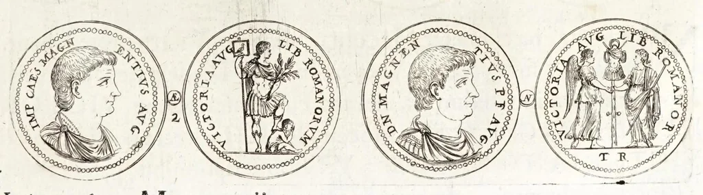 An illustration from Thesaurus ex Thesauro Palatino selectus, sive, Gemmarum et numismatum quae in electorali cimeliarchio continentur elegantiorum aere expressa, et convenienti commentario illustrata dispositio, 1685, leaf 405