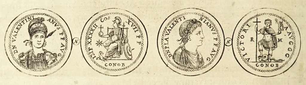 An illustration from Thesaurus ex Thesauro Palatino selectus, sive, Gemmarum et numismatum quae in electorali cimeliarchio continentur elegantiorum aere expressa, et convenienti commentario illustrata dispositio, 1685, leaf 426