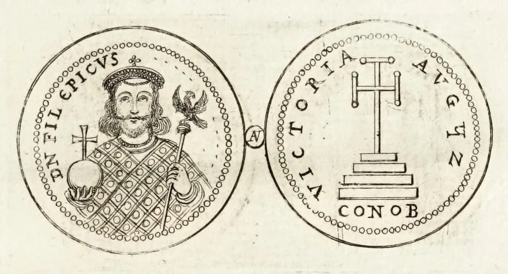 An illustration from Thesaurus ex Thesauro Palatino selectus, sive, Gemmarum et numismatum quae in electorali cimeliarchio continentur elegantiorum aere expressa, et convenienti commentario illustrata dispositio, 1685, leaf 439