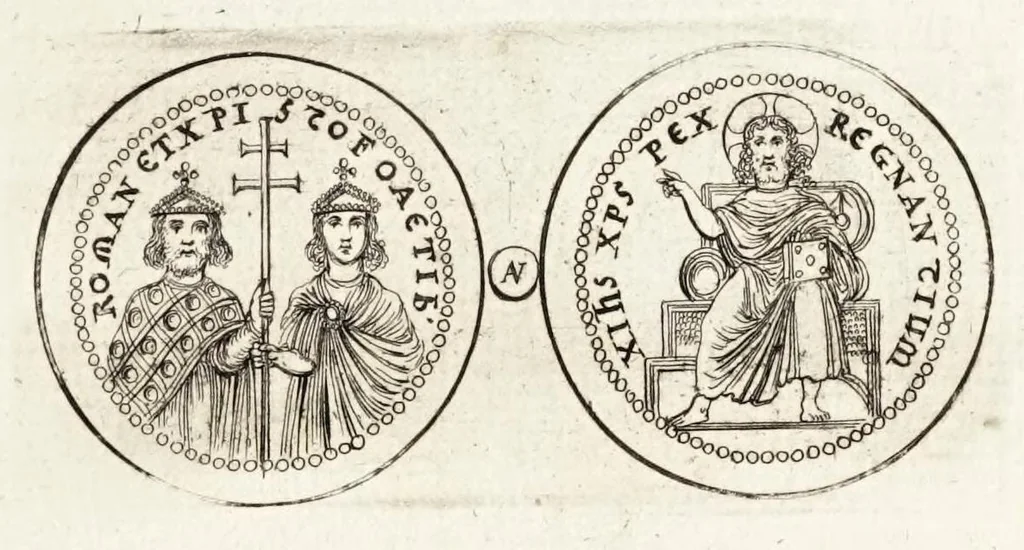 An illustration from Thesaurus ex Thesauro Palatino selectus, sive, Gemmarum et numismatum quae in electorali cimeliarchio continentur elegantiorum aere expressa, et convenienti commentario illustrata dispositio, 1685, leaf 443