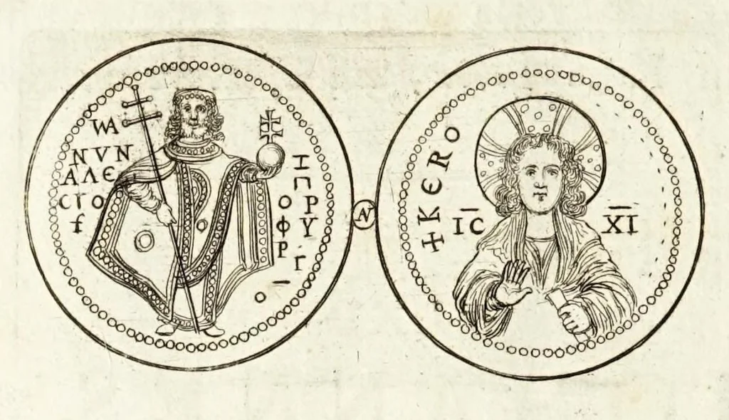 An illustration from Thesaurus ex Thesauro Palatino selectus, sive, Gemmarum et numismatum quae in electorali cimeliarchio continentur elegantiorum aere expressa, et convenienti commentario illustrata dispositio, 1685, leaf 448