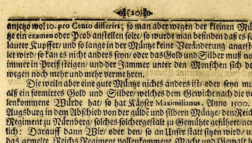 An illustration from Thesaurus mundi das ist Eine kurtze doch gründliche Anweisung, wo der Schatz der Welt in hundert und mehr Jahren hingekommen, : oder aber noch zum theil verborgen liegt, worauss nicht allein zu ersehen was die Ursache des jetzigen grossen Gelt-Mangels, sondern auch wie solches zu remediren und zu helffen sey., 1689, leaf 26