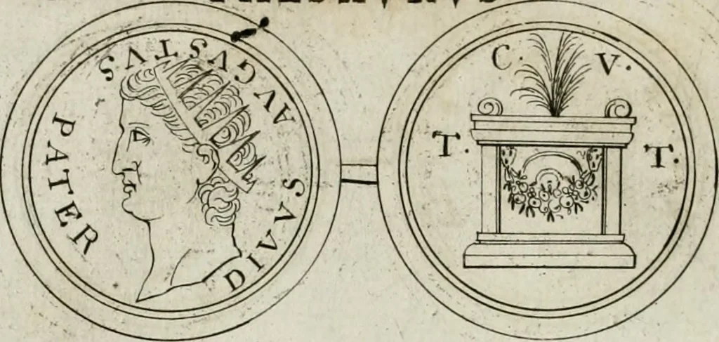 An illustration from Thesaurus numismatum e musaeo Caroli Patini, 1672, leaf 157