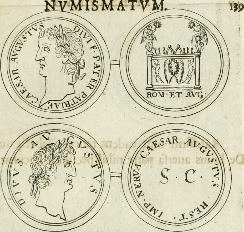 An illustration from Thesaurus numismatum e musaeo Caroli Patini, 1672, leaf 158