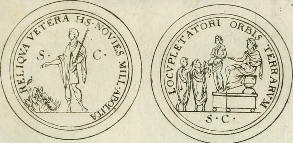 An illustration from Thesaurus numismatum e musaeo Caroli Patini, 1672, leaf 182